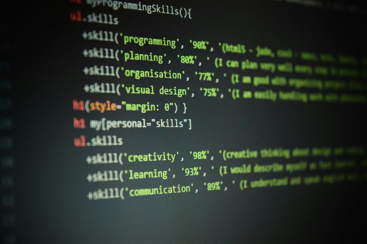 a computer screen showing programming skills and personal skills